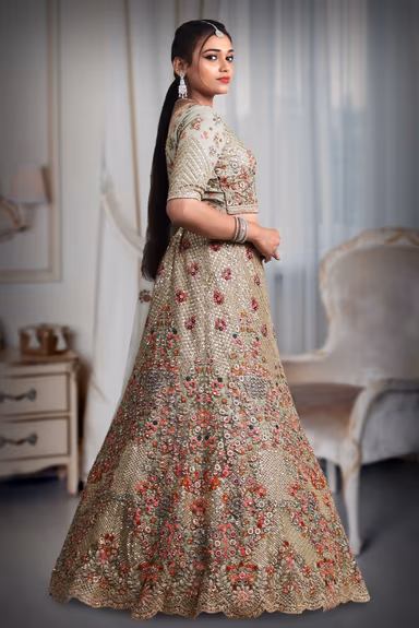 Light green sequins work lehenga — view 3 of 4