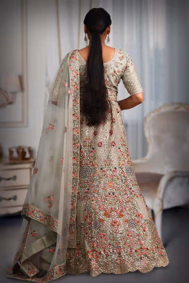 Light green sequins work lehenga — view 4 of 4