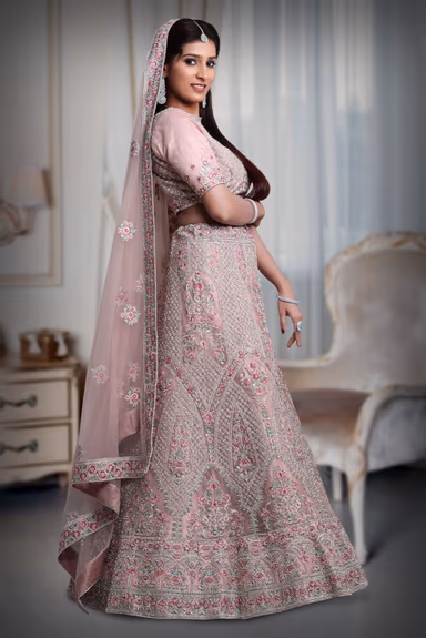 Light pink Embroidery jarkan work lehenga — view 4 of 5
