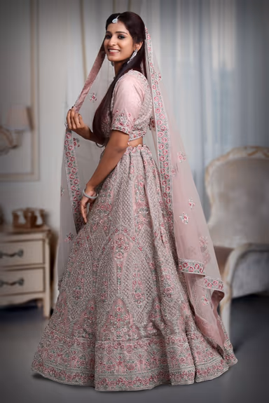 Light pink Embroidery jarkan work lehenga — view 3 of 5