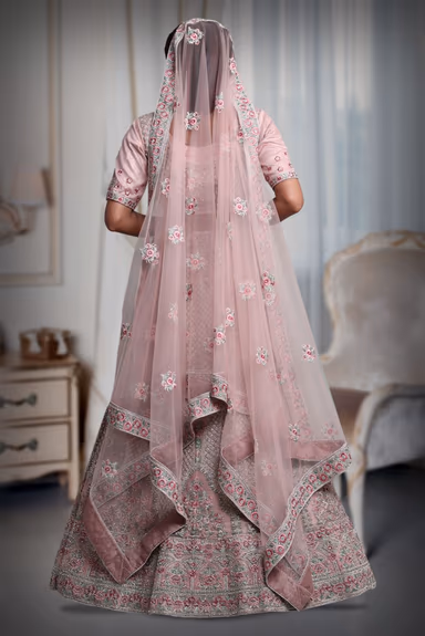 Light pink Embroidery jarkan work lehenga — view 5 of 5