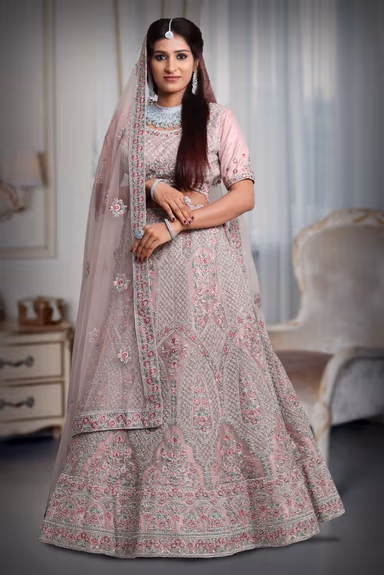 Light pink Embroidery jarkan work lehenga — view 2 of 5