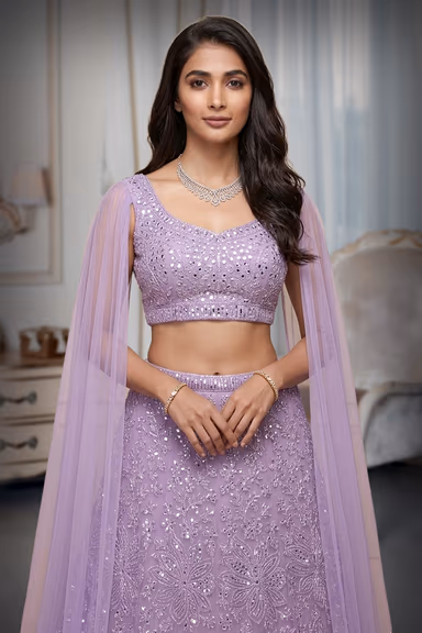 Light Pink Minimal Net Lehenga With Threadwork Details And Same Colour Dupatta — view 1 of 3