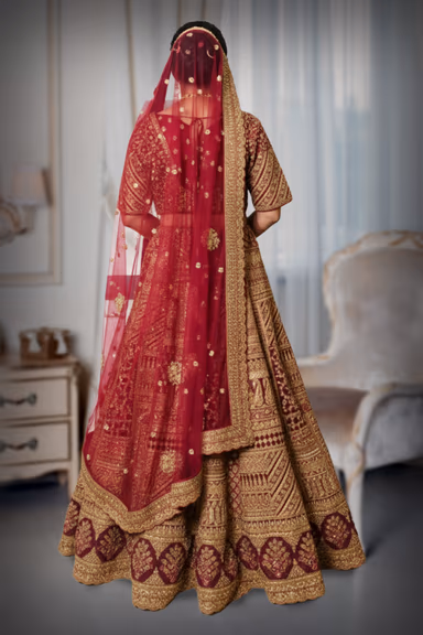Majestic Maroon Bridal Lehenga Features Intricate Golden Embroidery Throughout The Skirt — view 4 of 4