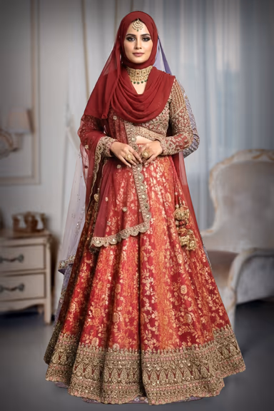 Traditional Maroon Banarasi Silk Lehenga Featuring Rich Floral Motifs An Intricately Heavily Embroidered… — view 4 of 4
