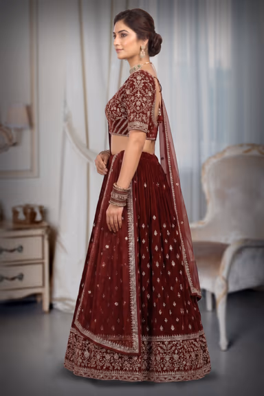 Maroon Georgrtte Lehenga With Silver Resham work — view 3 of 3