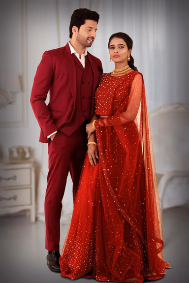 Maroon Hand embellished lehenga — view 4 of 6