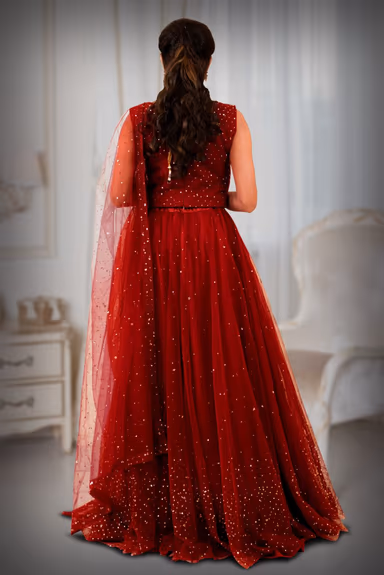 Maroon Hand embellished lehenga — view 5 of 6