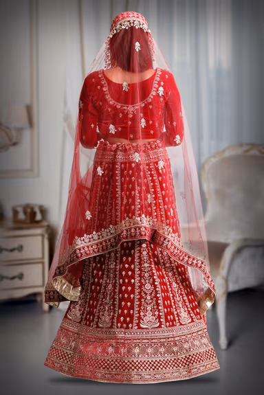 Maroon velvet embroidery work lehenga — view 4 of 4
