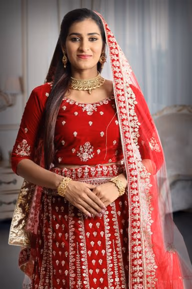 Maroon velvet embroidery work lehenga — view 1 of 4
