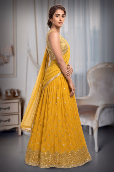Minimalist Yellow Georgette Lehenga Embellished With Sequin Work And This Comes With Same Colour Blouse And… — view 3 of 4