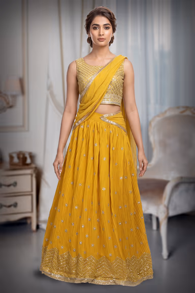 Minimalist Yellow Georgette Lehenga Embellished With Sequin Work And This Comes With Same Colour Blouse And… — view 2 of 4