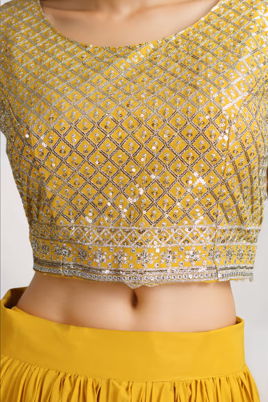 Minimalist Yellow Georgette Lehenga Embellished With Sequin Work And This Comes With Same Colour Blouse And… — view 4 of 4