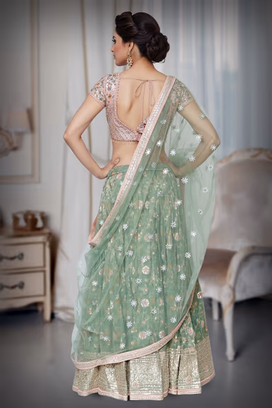Mint green lehenga with a elegant blouse and dupatta — view 4 of 4