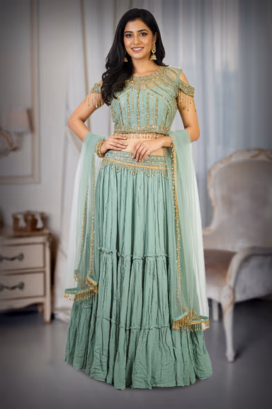 Mint Green Breezy Modern Touch Lehenga — view 2 of 3