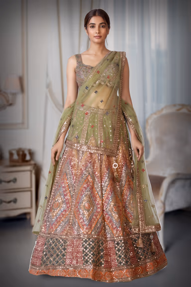Heavy Mirror Worked Multicolour Lehenga With Maximalist Detailed Blouse — view 2 of 4