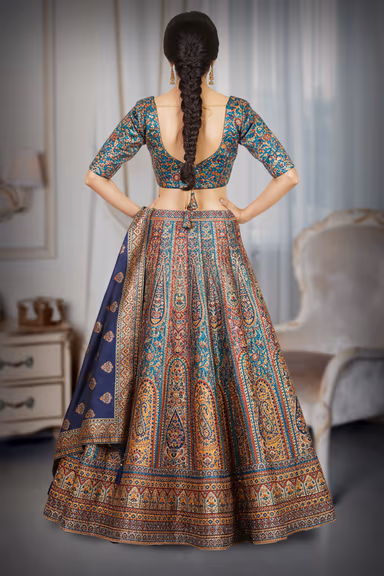 Multi-Colored Traditional Woven Lehenga with Contrasting Dupatta — view 4 of 4
