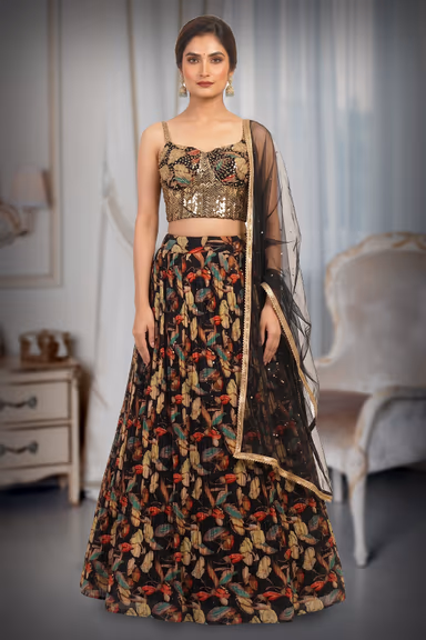 Multicolour Beads Worked Minimal Bridal Lehenga — view 2 of 5