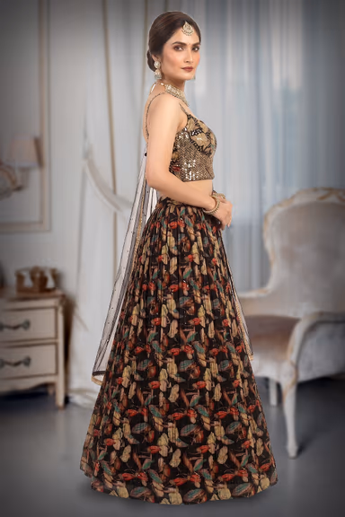Multicolour Beads Worked Minimal Bridal Lehenga — view 3 of 5