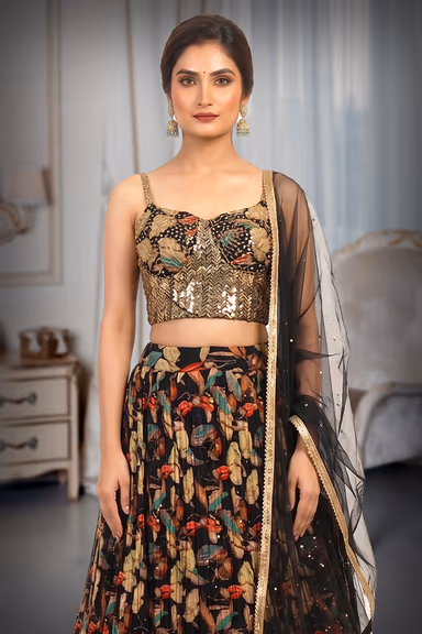 Multicolour Beads Worked Minimal Bridal Lehenga — view 1 of 5