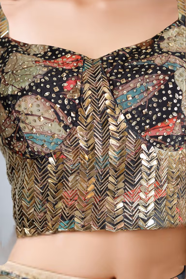 Multicolour Beads Worked Minimal Bridal Lehenga — view 4 of 5