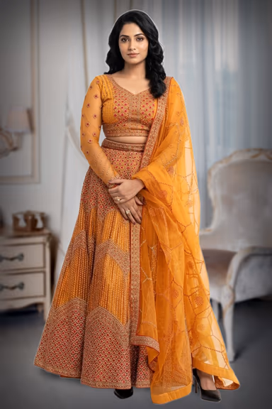 Elegant Mustard Orange Lehenga — view 2 of 2