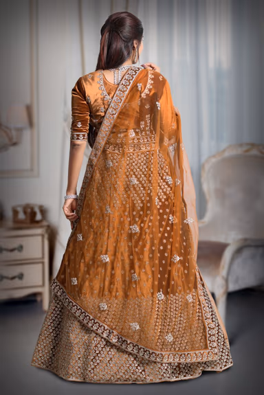 Mustard silver thread and jarkan stone work lehenga — view 5 of 5