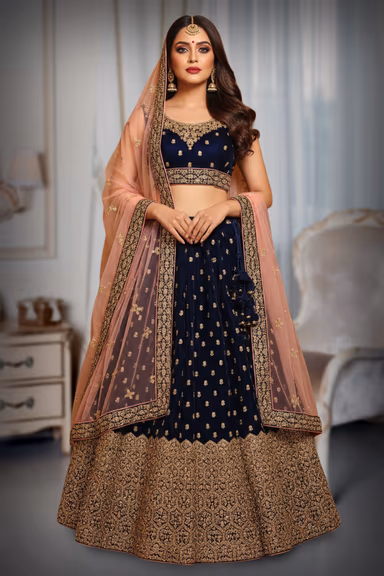 Navy Blue Lehenga featuring Heavy Hem Embroidery and Scattered Gold Sequin Work — view 2 of 2