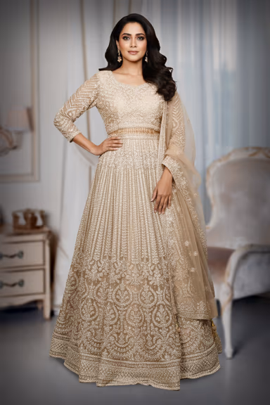 Nude Heavy Sequin and Embroidered Lehenga Skirt — view 2 of 4