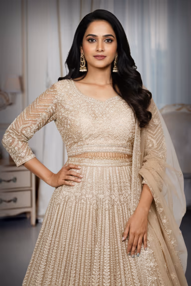 Nude Heavy Sequin and Embroidered Lehenga Skirt — view 1 of 4