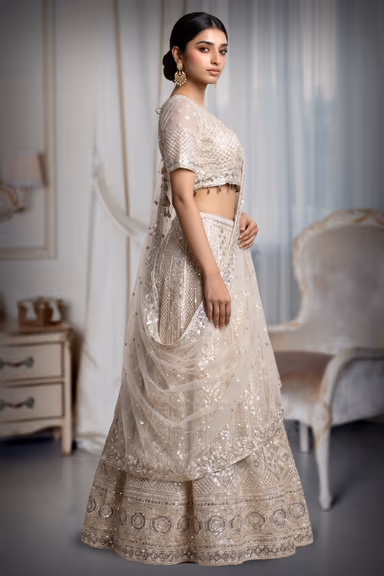 Off White Heavy Bridal Lehenga With Same Colour Dupatta — view 3 of 3