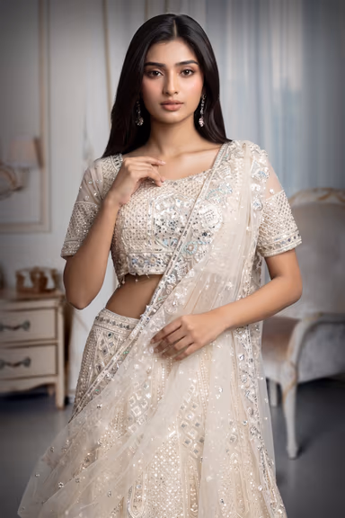 Off White Heavy Bridal Lehenga With Same Colour Dupatta — view 1 of 3