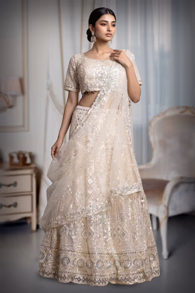 Off White Heavy Bridal Lehenga With Same Colour Dupatta — view 2 of 3