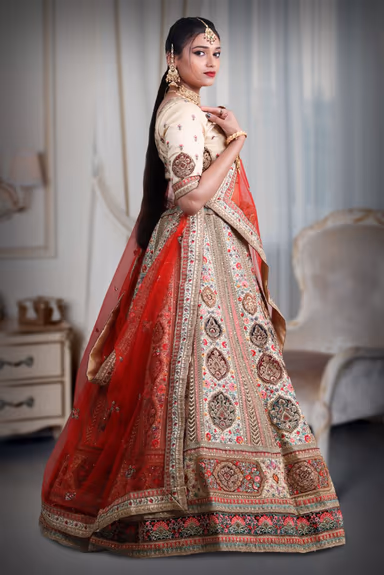 Off white silk heavy embroidery work lehenga — view 4 of 5