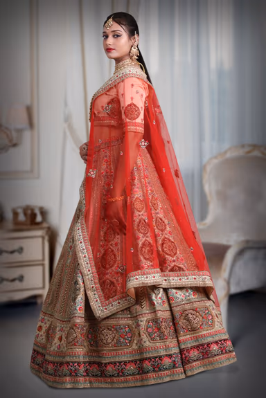 Off white silk heavy embroidery work lehenga — view 3 of 5