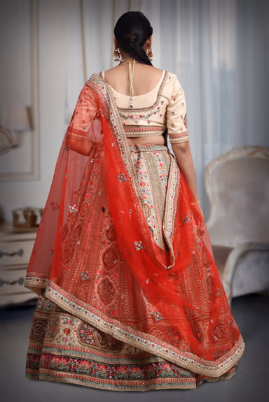 Off white silk heavy embroidery work lehenga — view 5 of 5