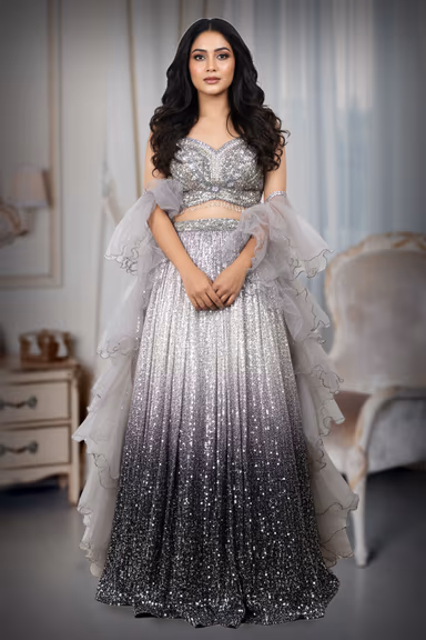Stunning Ombre Gown Features All-Over Sequin Work And A Dramatic Ruffled Dupe. Ideal For Evening Parties — view 3 of 4