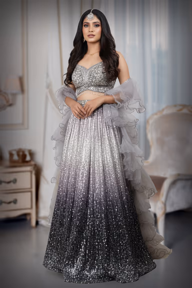 Stunning Ombre Gown Features All-Over Sequin Work And A Dramatic Ruffled Dupe. Ideal For Evening Parties — view 2 of 4