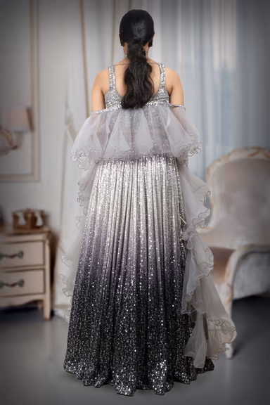 Stunning Ombre Gown Features All-Over Sequin Work And A Dramatic Ruffled Dupe. Ideal For Evening Parties — view 4 of 4