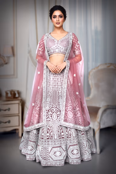 Onian pink lehenga with silver embriodered — view 2 of 4