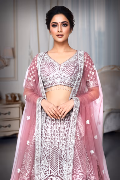 Onian pink lehenga with silver embriodered — view 1 of 4