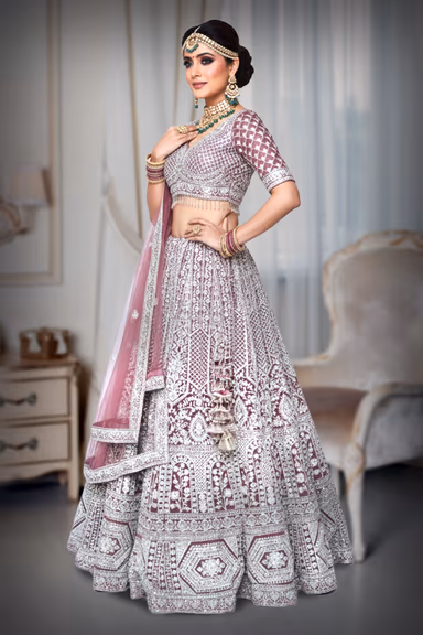 Onian pink lehenga with silver embriodered — view 3 of 4