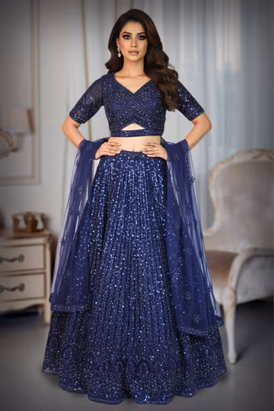 An Opulent Midnight Blue Lehenga — view 2 of 3