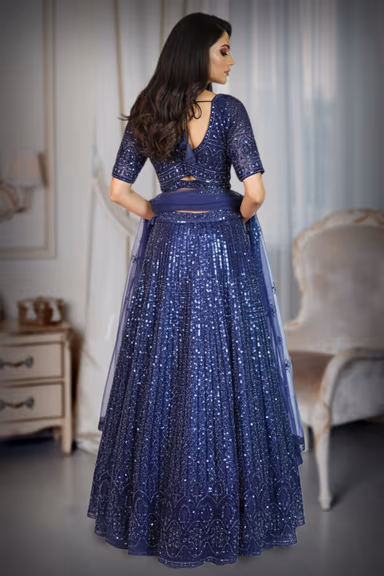 An Opulent Midnight Blue Lehenga — view 3 of 3