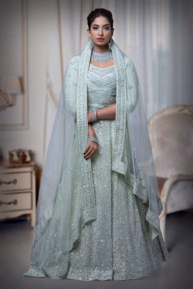 Pastel Green Sequins Work Lehenga — view 2 of 6