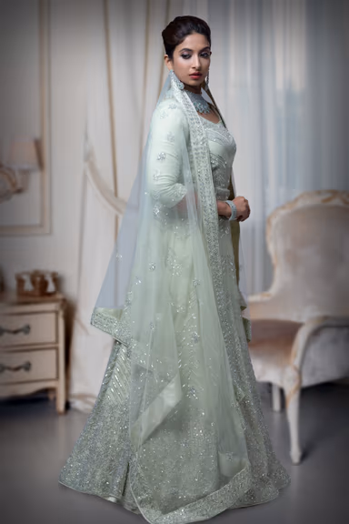 Pastel Green Sequins Work Lehenga — view 6 of 6