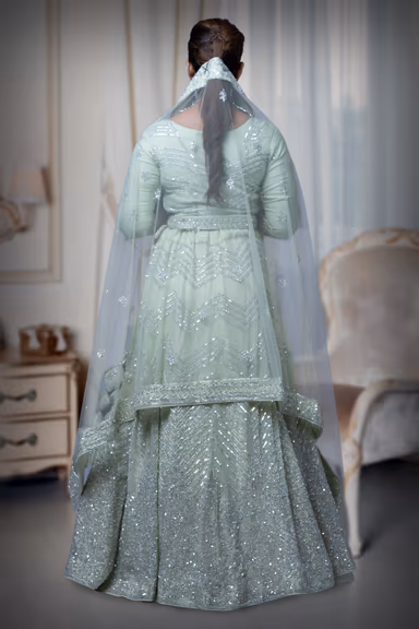 Pastel Green Sequins Work Lehenga — view 5 of 6