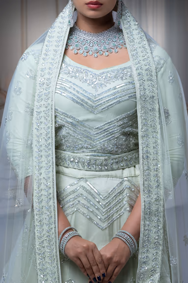 Pastel Green Sequins Work Lehenga — view 4 of 6