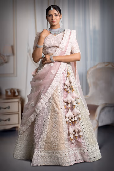 Pastel multi colours pearl work lehenga — view 2 of 5