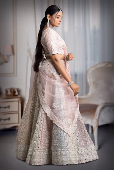 Pastel multi colours pearl work lehenga — view 4 of 5
